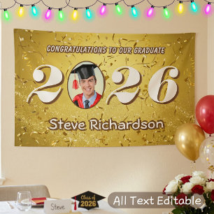 Banderoles Classe 2026 Photo personnalisée avec confettis dor