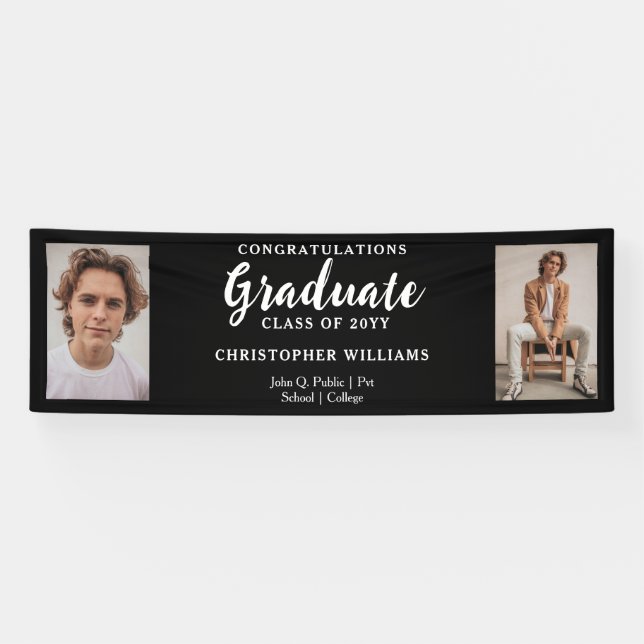 Banderoles Classe Classy de 2023 Script Text 2 Photo - Noir (Horizontal)