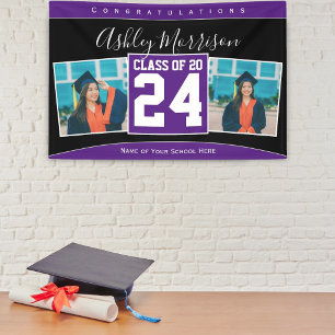 Banderoles Classe de 2022 Purple Graduation Photo Collage