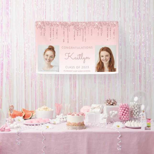 Banderoles Classe de 2023 Parties scintillant rose Drip 2-Pho (Fête)