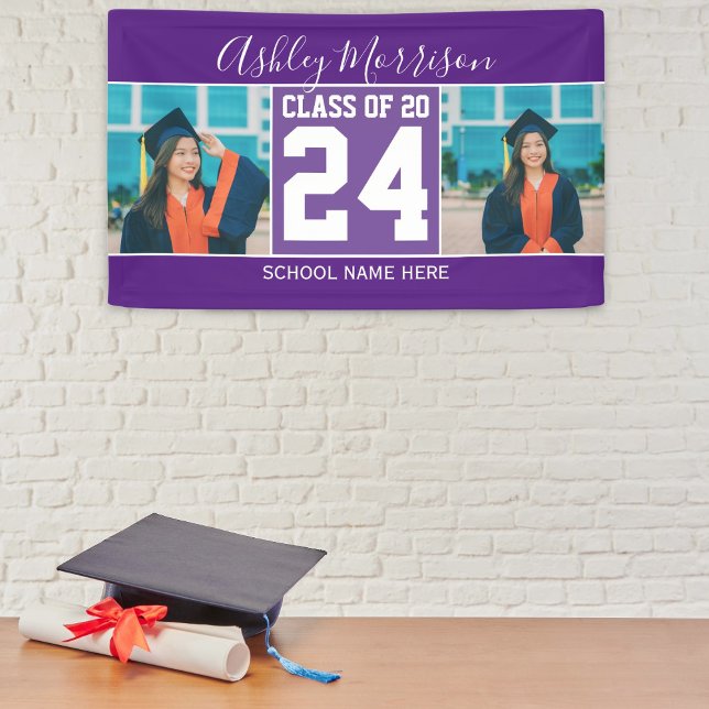 Banderoles Classe de 2024 Moderne Royal Purple Graduation Pho (Créateur téléchargé)