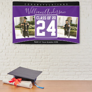 Banderoles Classe de 2024 Royal Purple Black Graduation Photo