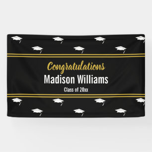 Banderoles Classe de 2025 Black White Gold Graduation Nom