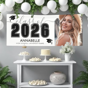 Banderoles Classe De 2025 Black White Photo Graduation Party