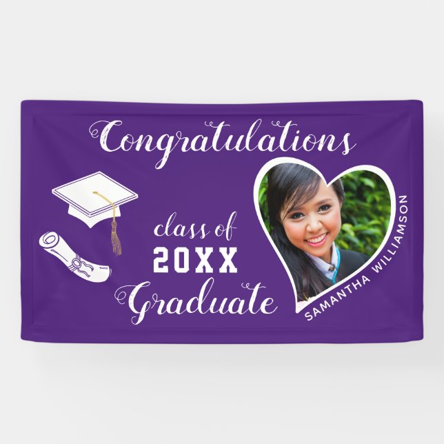 Banderoles Classe de 2025 Graduate Photo Purple Graduation (Horizontal)