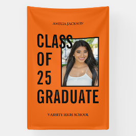 Banderoles Classe De 2025 Orange & Black Photo Graduation