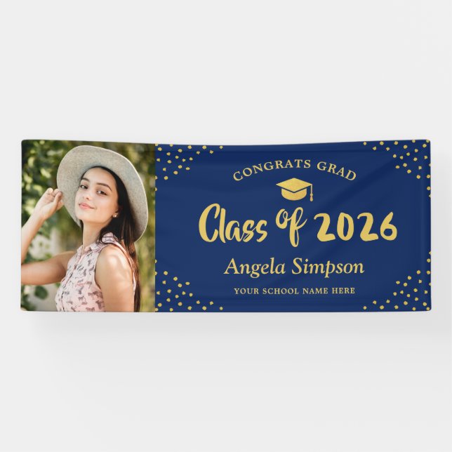 Banderoles Classe de Blue Gold Photo Graduation Party 2026 (Horizontal)