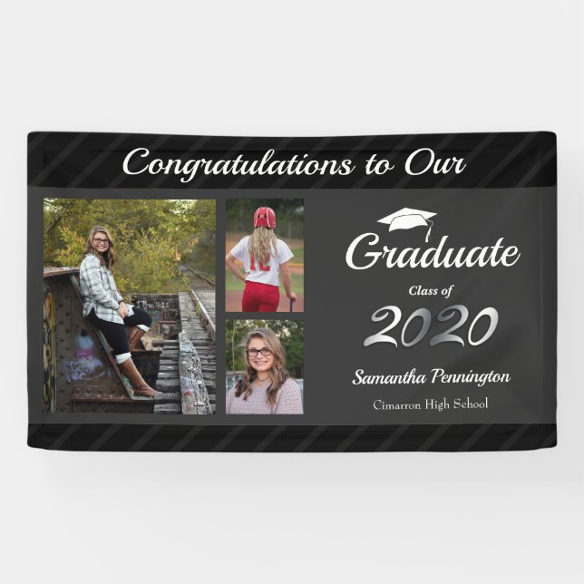 Banderoles Classe de diplôme de 2020 Collage de photos Gris (Horizontal)