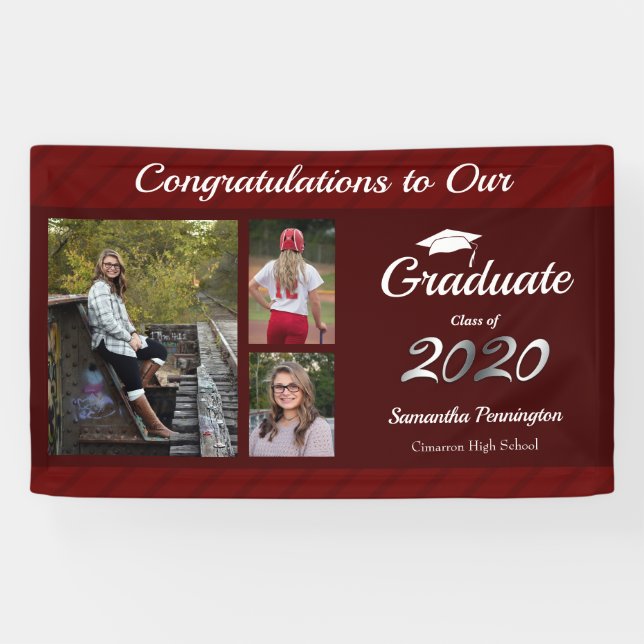 Banderoles Classe de diplômes de 2020 Photo Collage Wine (Horizontal)