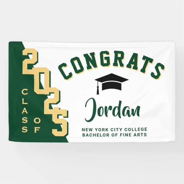 Banderoles Classe de Graduation Blanc Vert Moderne du Parti 2 (Horizontal)