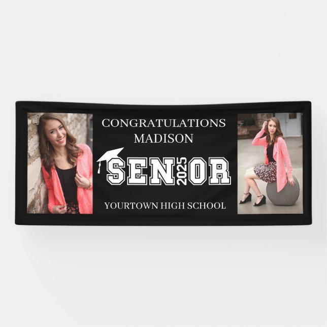 Banderoles Classe de graduation moderne Black 2 Photo 2025 (Horizontal)