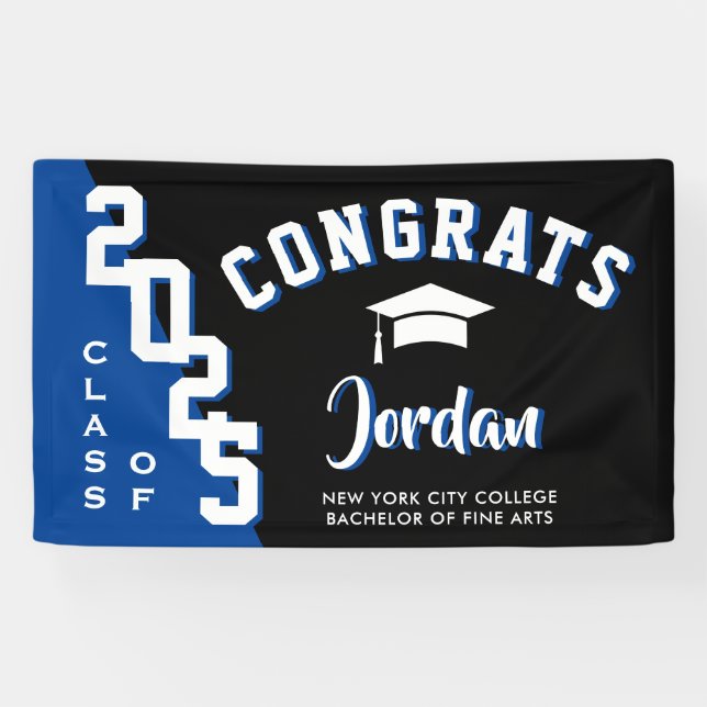 Banderoles Classe de Graduation moderne Blue Black de 2025 Pa (Horizontal)