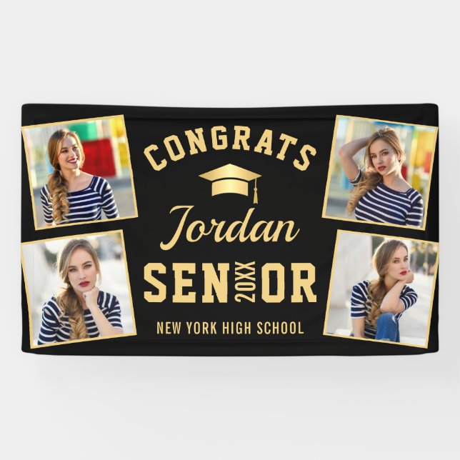 Banderoles Classe de graduation moderne Golden Black de 2024  (Horizontal)
