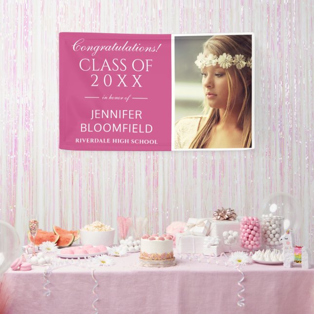 Banderoles Classe de graduation Pink White Photo Moderne DE 2 (Fête)