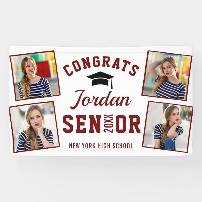 Banderoles Classe de Graduation Rouge blanc moderne de 2024 4 (Horizontal)