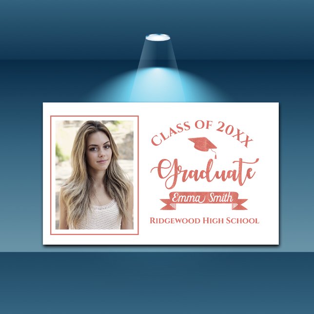 Banderoles Classe D'Or Rose De 2024 De Mets Faux (Cute Faux Rose Gold Class Of 2024 Photo Graduation Banner)