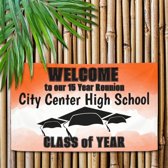 Banderoles Classe frontière Orange Aquarelle Bienvenue (Display a big welcome for all the guests to your class reunion with a custom banner.)