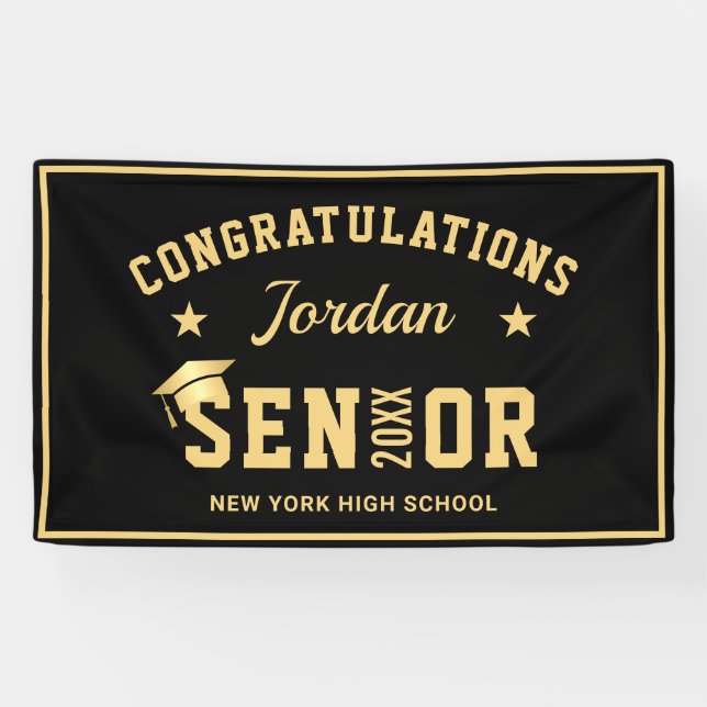 Banderoles Classe Noire d'or moderne de 2024 Graduation Party (Horizontal)