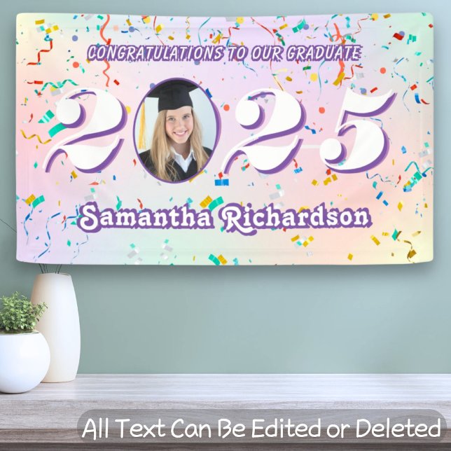 Banderoles Classe Pastel élégante de 2025 Confetti Nom Photo (Créateur téléchargé)