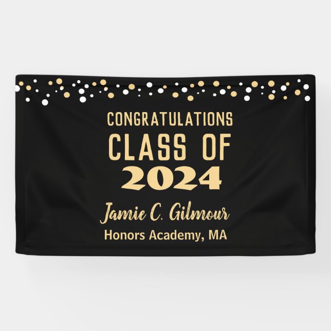Banderoles Classe personnalisée de 2024 Gold Black Graduation (Horizontal)