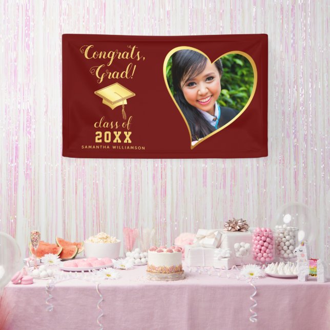 Banderoles Classe photo 2025 Maroon Red and Gold Graduation (Fête)