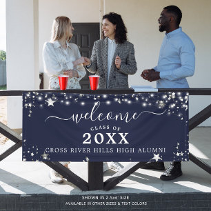 Banderoles Classe Réunion Bienvenue Marine Blue Silver Stars
