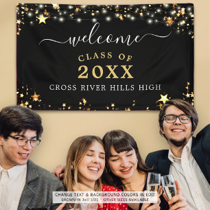 Banderoles Classe Reunion Welcome Black Gold Stars Lumières