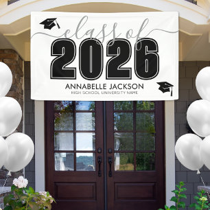 Banderoles Classe Simple De 2025 Black White Graduation Party