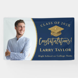 Banderoles Classic Blue Gold Graduate Photo Party