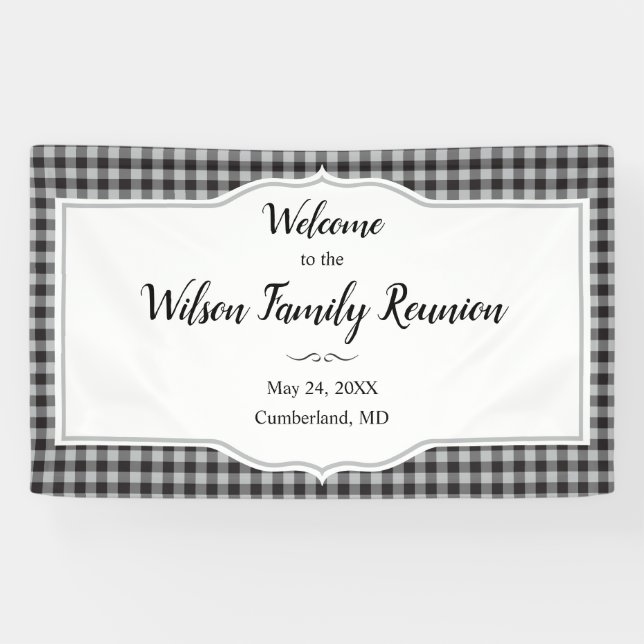 Banderoles Classic Buffalo Plaid Check Black White Event (Horizontal)