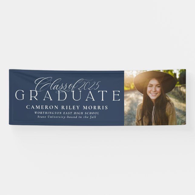 Banderoles Classic class of 2025 navy graduation photo banniè (Horizontal)