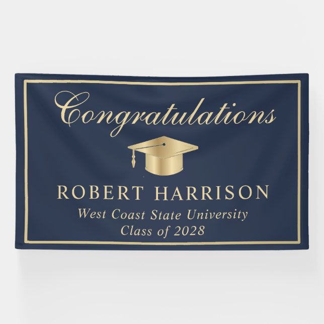 Banderoles Classic Gold Grad Casquette Blue Graduation Bienve (Horizontal)