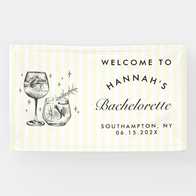 Banderoles Cocktail Jaune Moderne Rétro Bachelorette (Horizontal)