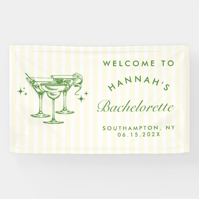 Banderoles Cocktail vert moderne rétro Bachelorette (Horizontal)