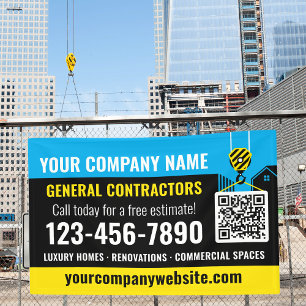 Banderoles Code QR de l'entreprise de construction bleu promo