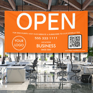 Banderoles Code QR du logo d'entreprise orange moderne ouvert