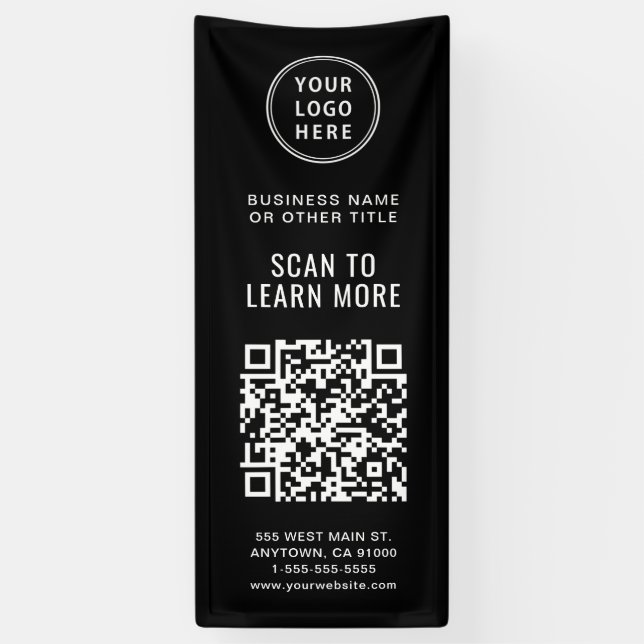 Banderoles Code QR Logo d'entreprise Noir (Vertical)