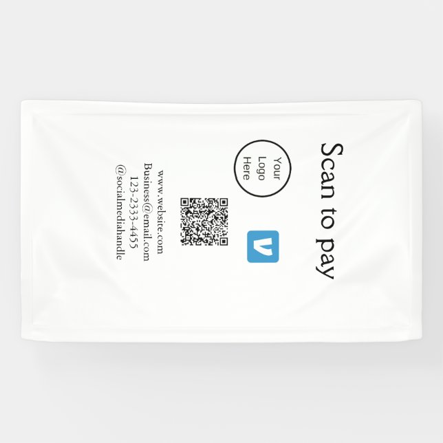 Banderoles Code QR venmo scan pour payer ajouter logo médias  (Horizontal)