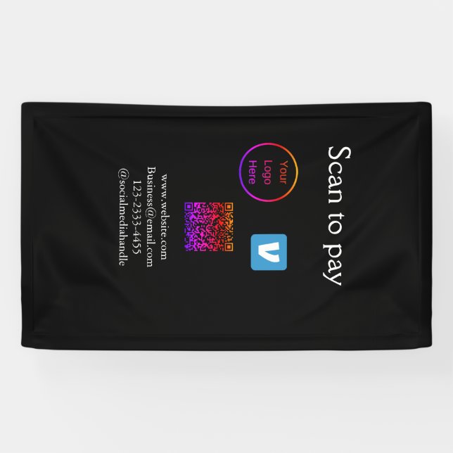 Banderoles Code QR Venmo scan pour payer ajouter logo médias  (Horizontal)