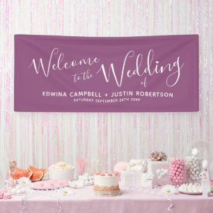 Banderoles Cœur blanc de mariage texte écriture violet bienve