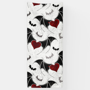 Banderoles Coeur d'Halloween avec ailes de chauve-souris noir