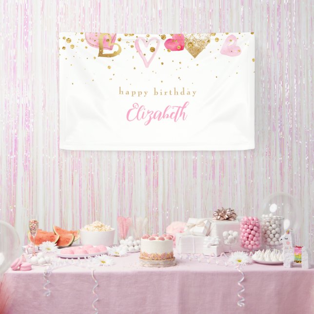 Banderoles Coeur rose Personnalisé Coeur Anniversaire (Fête)