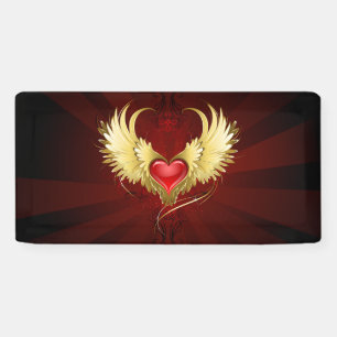 Banderoles Coeur rouge avec ailes d'or