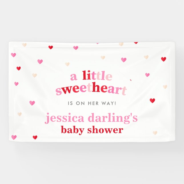 Banderoles Coeur Valentine Thème Bébé Fille Douche Rouge Rose (Horizontal)