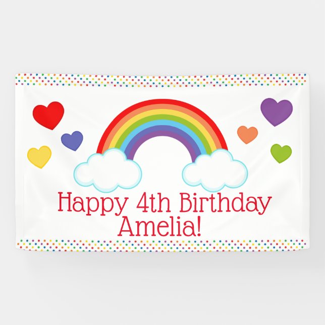 Banderoles Coeurs et points arc-en-ciel Filles Anniversaire (Horizontal)
