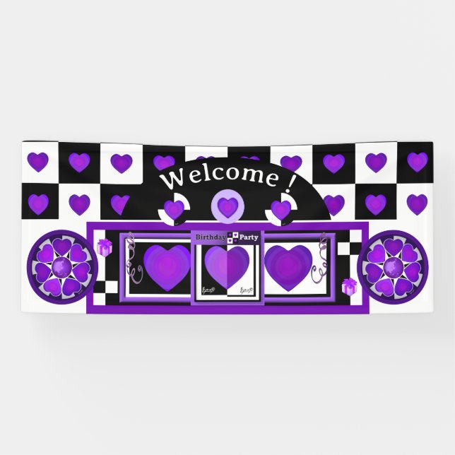 Banderoles Coeurs violets B&W battants (Horizontal)