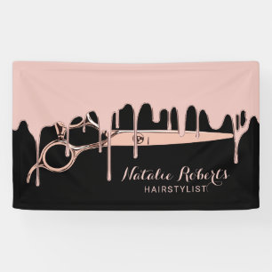 Banderoles Coiffeur Rose Gold Drips Ciseaux Salon de Beauté