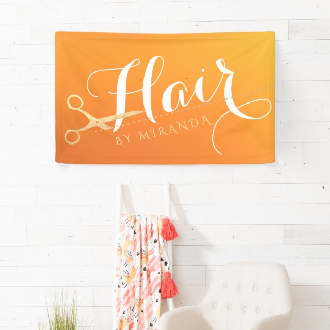 Banderoles Coiffeur Salon de maquillage Chic Orange Ciseaux o (En situation)