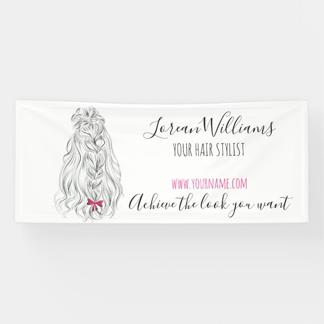 Banderoles Coiffure moderne Noir Blanc Vave Cheveux Rose Bow (Horizontal)