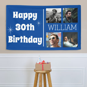 Banderoles Collage de photos bleu cool Age Anniversaire